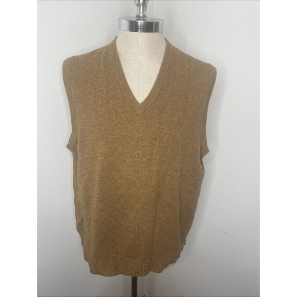 L.L. Bean Wool Sweater Vest Men's Size XL Tan Brown V Neck Pull Over LL Bean - Picture 1 of 6